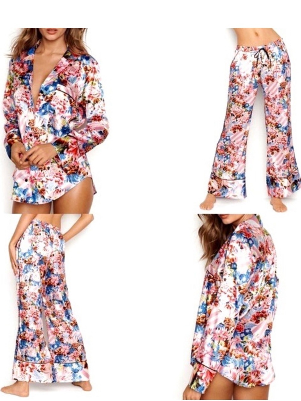 Victoria's Secret by Mary Katrantzou Satin PJ Set Pink Multi Floral Size Small